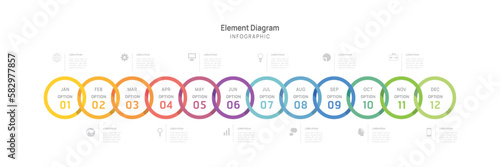 Infographic template for business. 12 Months modern Timeline element diagram calendar, 4 quarter steps milestone presentation vector infographic.
