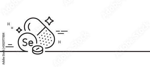 Selenium mineral line icon. Chemical element Se sign. Capsule or pill symbol. Minimal line illustration background. Selenium mineral line icon pattern banner. White web template concept. Vector