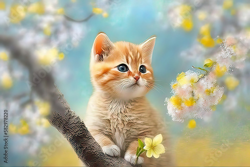 Adorable cat spring, fun, peaceful, (generated ai)