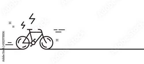 E-bike line icon. Motorized bicycle transport sign. Electric bike symbol. Minimal line illustration background. E-bike line icon pattern banner. White web template concept. Vector