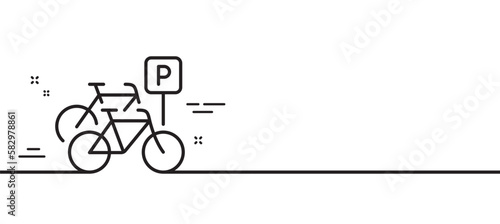 Bicycle parking line icon. City bike transport sign. Outdoor transportation symbol. Minimal line illustration background. Bicycle parking line icon pattern banner. White web template concept. Vector