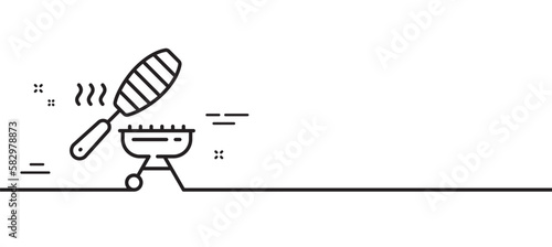 Grill line icon. Barbecue fish basket sign. Meat brazier cooker utensils symbol. Minimal line illustration background. Fish grill line icon pattern banner. White web template concept. Vector