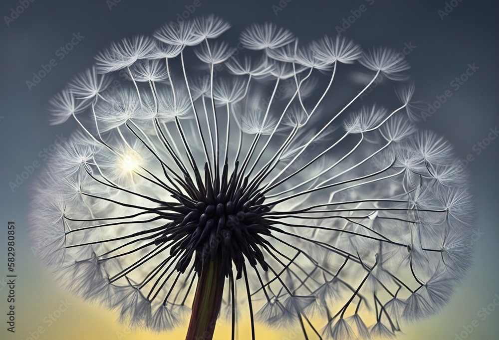 Naklejka premium Award winning Dandelion close look summer photograph generative ai