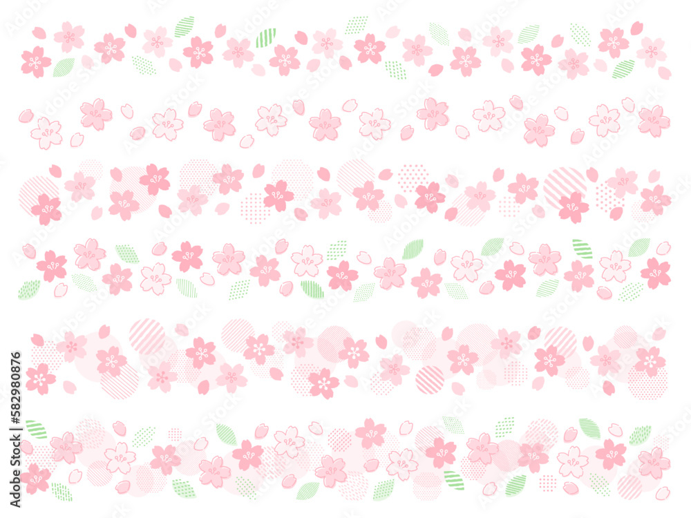 手描き風の桜のラインセット