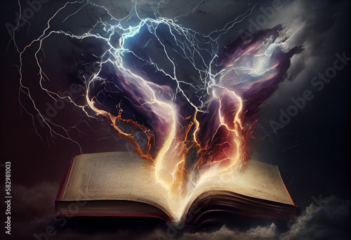 thunder bolt on book illustration. Generative AI