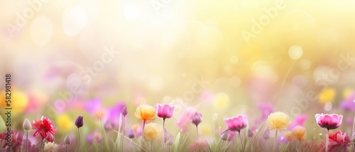 abstract nature background with spring blooming flowers , Generative AI. 