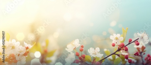 abstract nature background with spring blooming flowers , Generative AI.  © HappyTime 17