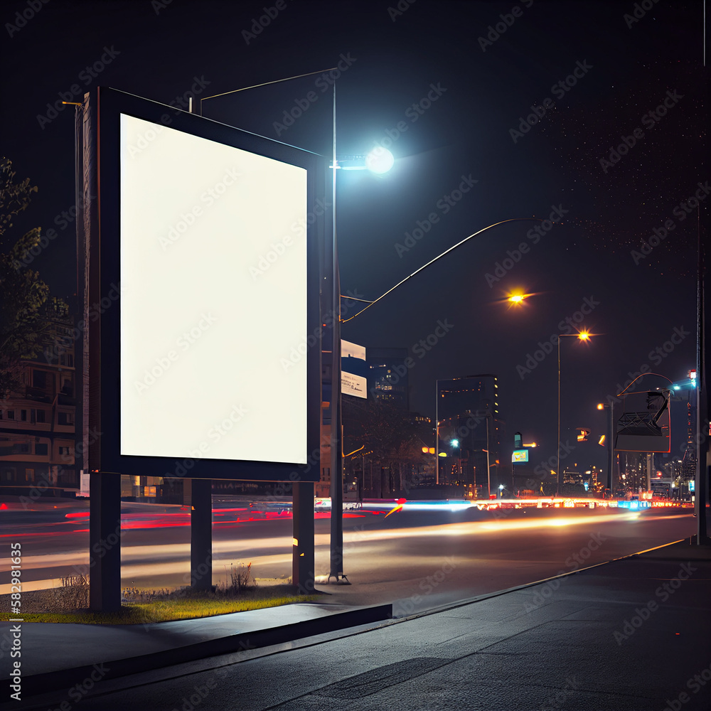 Billboard Mockup, Blank Outdoor Advertise, Street Bill, Board Empty Banner, Abstract Generative AI