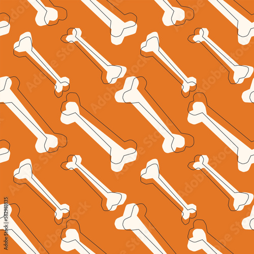 Seamless vector pattern with various bones. Vintage Halloween texture. Cute hand drawn background for package, wrapping paper, banner, print, card, gift, fabric, card, textile, wallpaper.