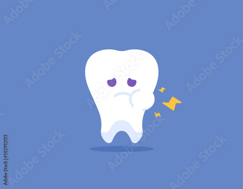 illustration of a tooth character that has swelling on the cheek. swollen cheeks. Symptoms of toothache or swollen gum disease. funny, cute, and adorable characters. dental health problems