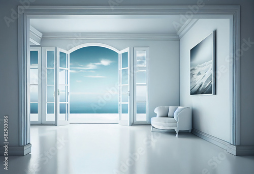 white empty room with sea view Generative by ai