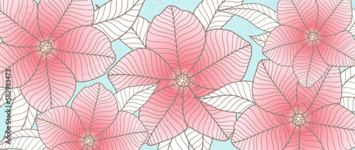 Vector delicate floral illustration with pink flowers and white leaves on a blue background for decor  covers  backgrounds  wallpaper