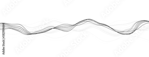 Abstract black smooth wave on a white background. Dynamic sound wave. Design element. 3D rendering.