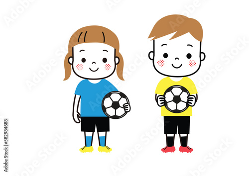 サッカーをする男の子と女の子