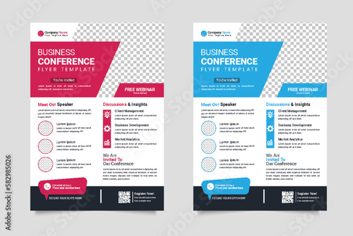 Annual business conference flyer online live webinar and social media post template design