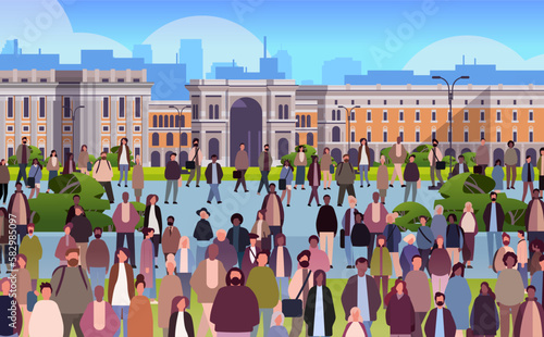 multiethnic people group walking outdoor mix race men women crowd in casual clothes standing together diversity multiculturalism