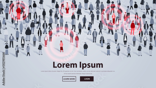 people group around red infected persons coronavirus spreading concept horizontal full length