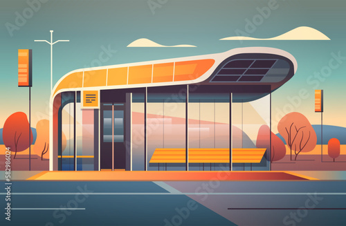 modern city transportation building bus station waiting terminal for passenger carriage horizontal