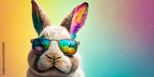 Cool bunny portrait with sunglasses on pastel colorful background - generative ai