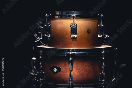 Drums on a dark background isolated, percussion instruments.