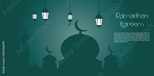 ramadan kareem greeting background design with mosque illustration vector