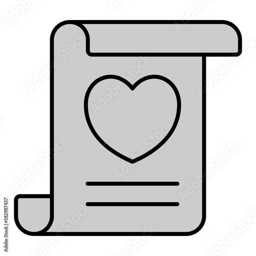 Unfolded love letter with a picture of a heart - icon, illustration on white background, grey style