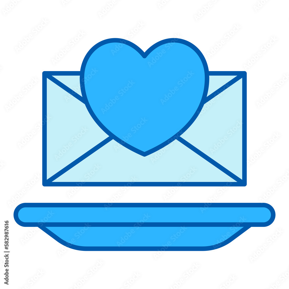 Love letter, envelope and heart on a tray - icon, illustration on white background, color style Love letter, envelope and heart on a tray - icon, illustration on white background, color style