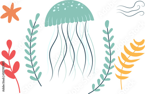 jellyfish in flat style vector