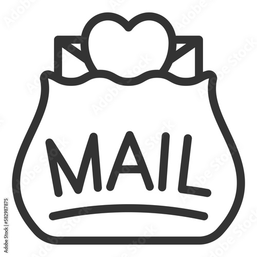 Open mail bag and love letter - icon, illustration on white background, outline style