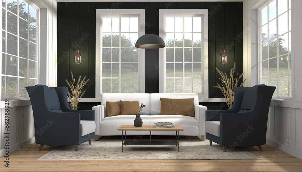 Fototapeta premium modern luxury farmhouse living room