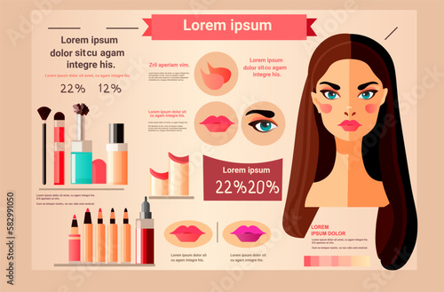 beauty woman with perfect makeup beautiful professional make-up salon products infographic make up fashion concept