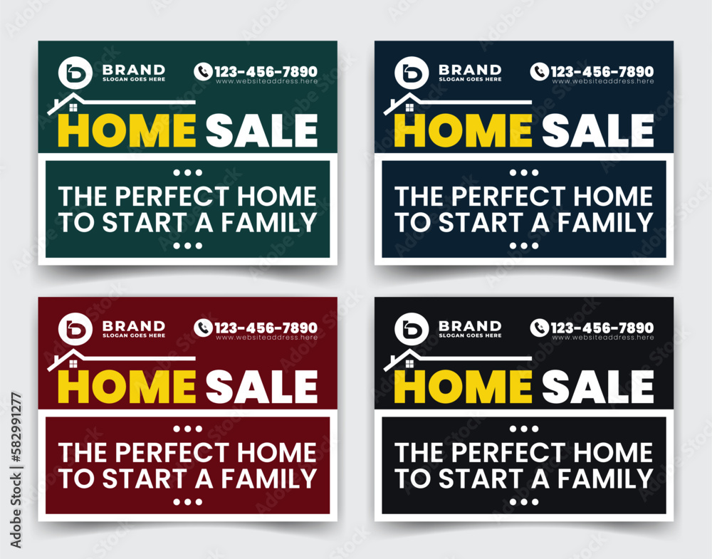 Modern Real Estate Home sale business company ads, yard sign, signage design for outdoor advertising multiple color version vector template