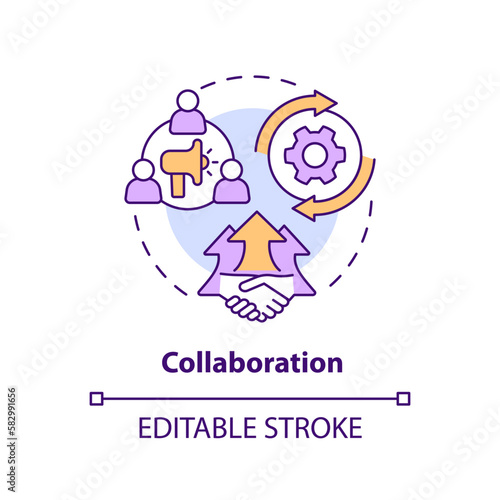 Collaboration concept icon. Social organizations partnership. Form of advocacy abstract idea thin line illustration. Isolated outline drawing. Editable stroke. Arial, Myriad Pro-Bold fonts used
