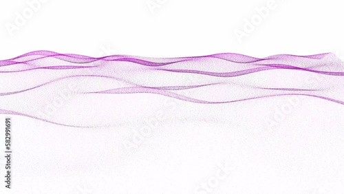 Slow waves in magenta 3D particle net with reduced depth of field in white space as abstract background	