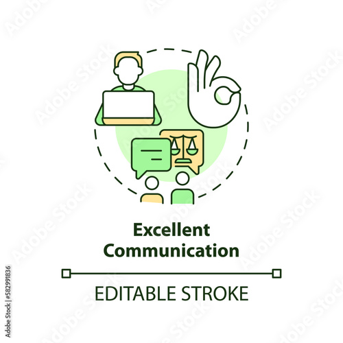 Excellent communication concept icon. Soft skills. Effective advocate trait abstract idea thin line illustration. Isolated outline drawing. Editable stroke. Arial, Myriad Pro-Bold fonts used