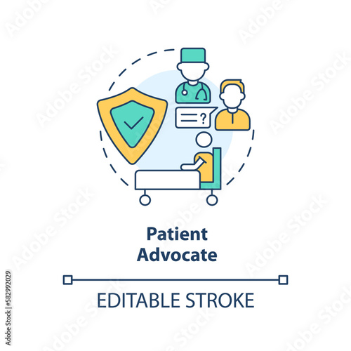 Patient advocate concept icon. Treatment coordination. Career in advocacy abstract idea thin line illustration. Isolated outline drawing. Editable stroke. Arial, Myriad Pro-Bold fonts used