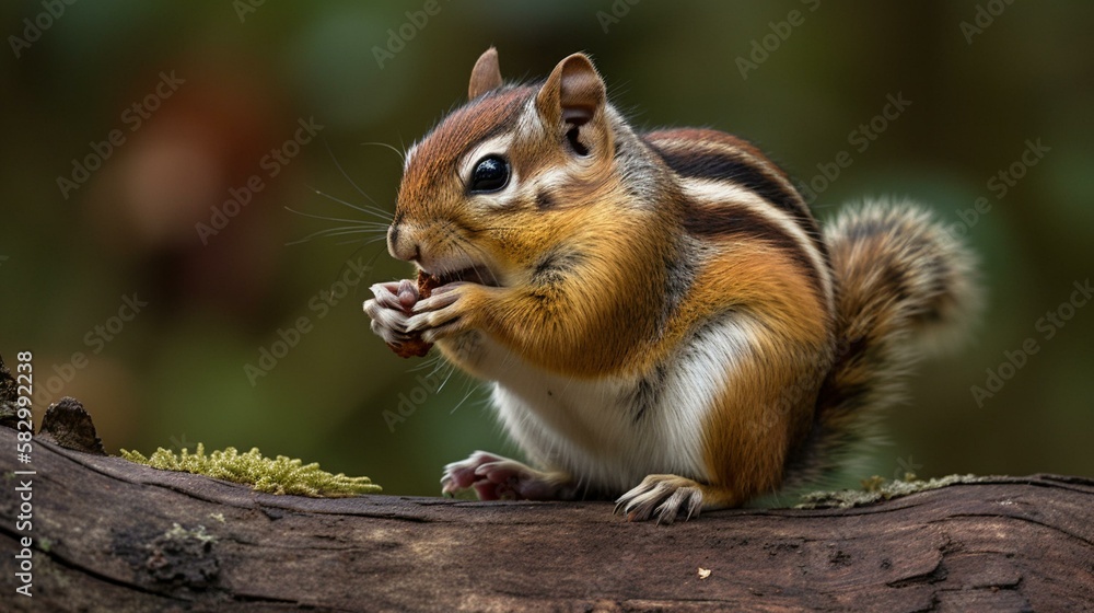 A chubby chipmunk munching on a nut while perched on a tree branch Generative AI A chubby chipmunk munching on a nut while perched on a tree branch Generative AI