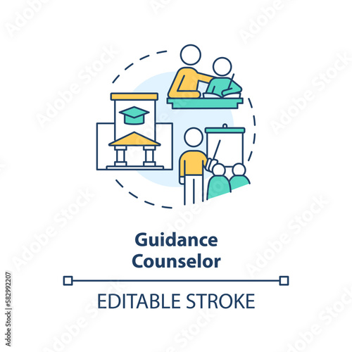 Guidance counselor concept icon. Help for students. Career in advocacy abstract idea thin line illustration. Isolated outline drawing. Editable stroke. Arial, Myriad Pro-Bold fonts used
