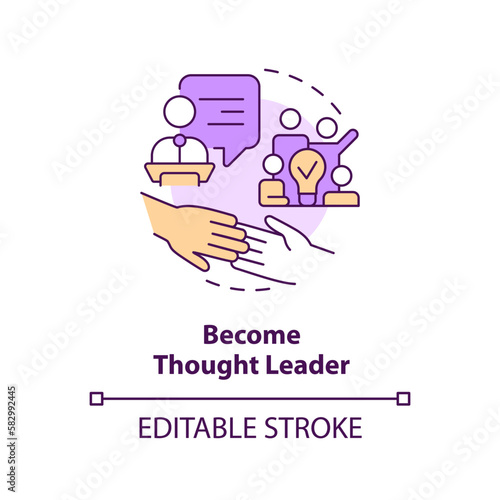 Become thought leader concept icon. Social media strategy for advocacy abstract idea thin line illustration. Isolated outline drawing. Editable stroke. Arial, Myriad Pro-Bold fonts used photo