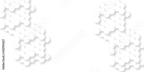 Abstract white background with hexagonal shapes and Surface polygonal pattern with glowing hexagons background. hexagon concept design abstract technology background.