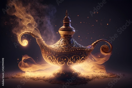 magic lamp with genie, AI generated