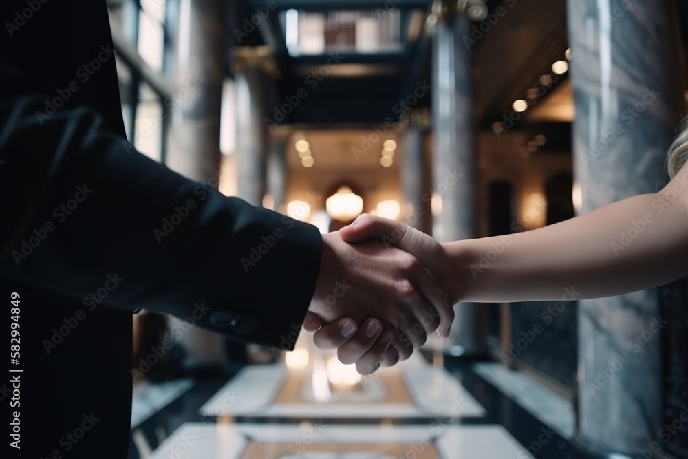 Business people shake hand for agreement, generative ai Business people shake hand for agreement, generative ai