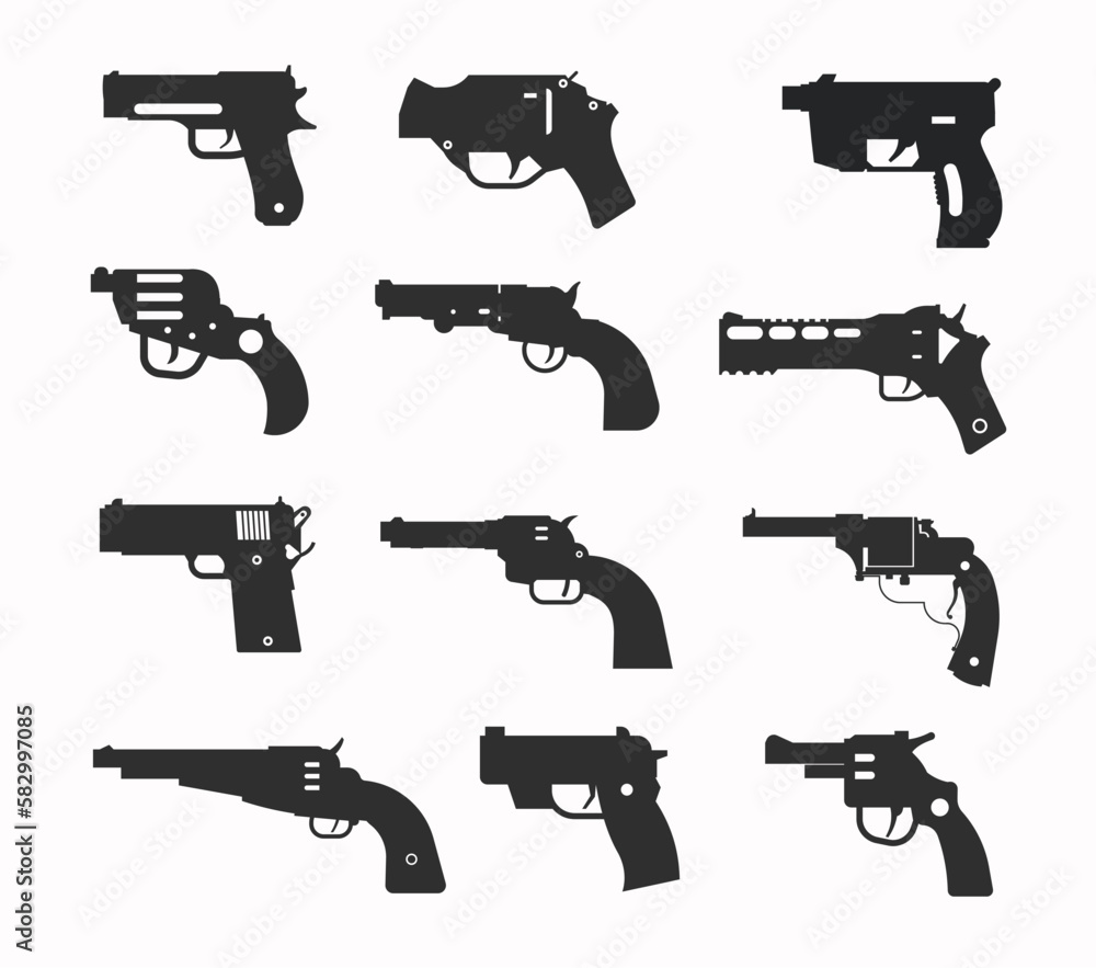 Weapons handguns silhouette and black silhouette 