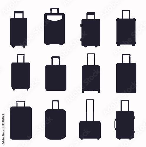 Travel bag luggage Silhouette and Suitcases black silhouette