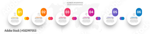 Vector line infographics with 6 circles. Business concept graphic process template with six steps. Graphic timeline for app, website, interface, chart, levels, web, diagram, banner, presentations