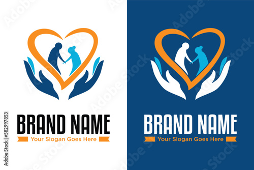 simple modern Elderly care with hand illustration logo design