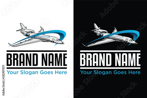 simple Modern private jet airplane illustration logo design