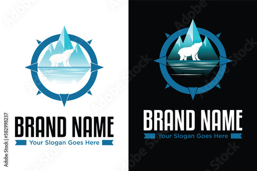 compass Polar bear with background of iceberg illustration logo design photo