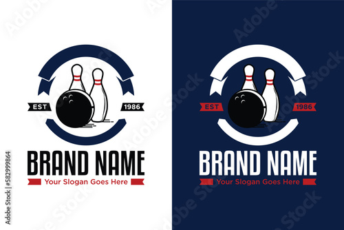 emblem Bowling club ribbon illustration logo design