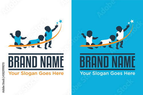 modern simple baby growth reach stars illustration logo design